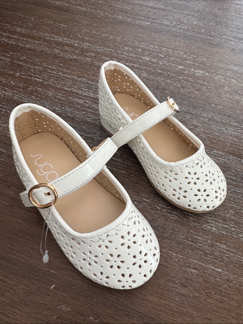 Sugar Girls Ivory Floral Perforated Detail Mary Jane Flats